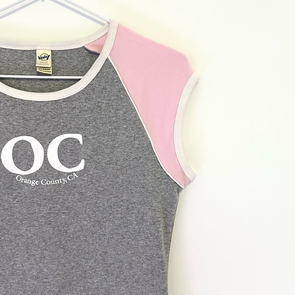 Y2K Orange County OC Pink Grey Graphic Sleeveless Baby Muscle Tee